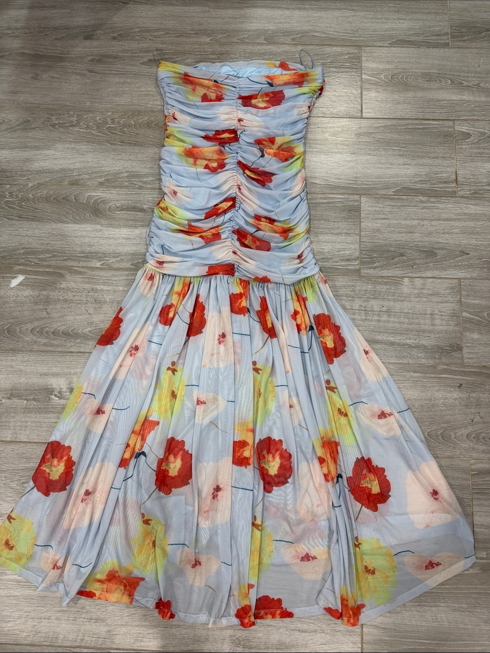 Bardot Strapless Light Blue Floral Party Dress XL - Picture 3 of 3